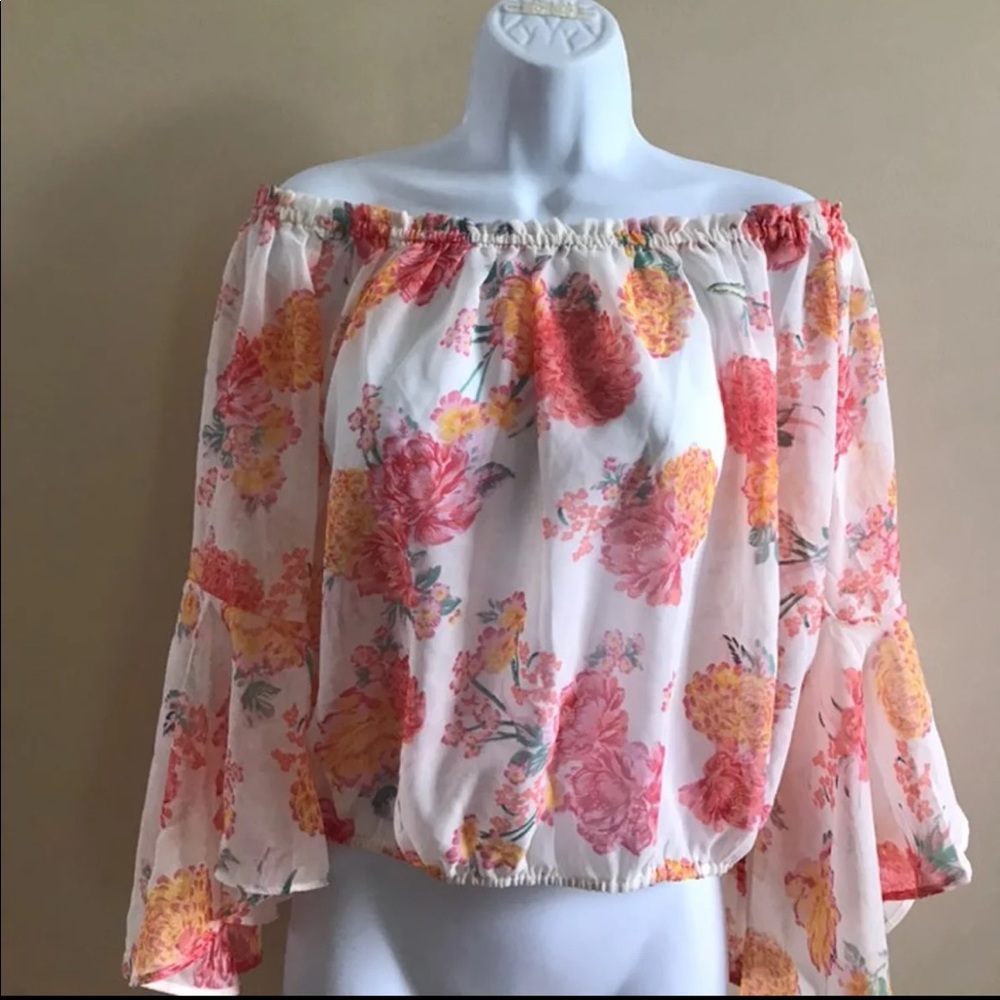 Iky & Me Floral sheer off the shoulder blouse